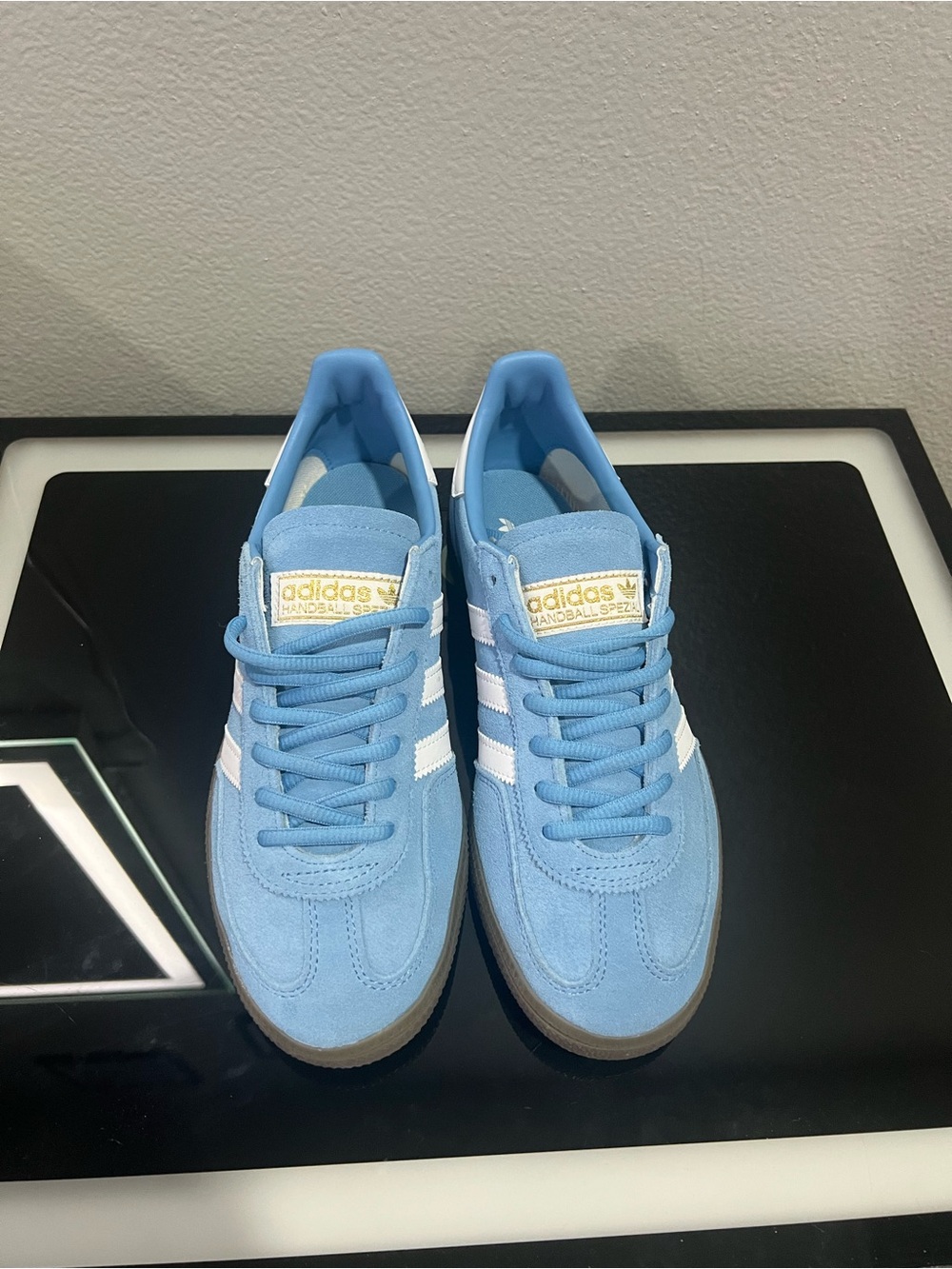 adidas Light Blue & White Women’s Suede Sneakers